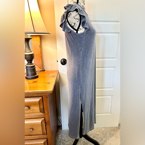 SUNDRY by ANTHROPOLOGY Heathered Blue Ruffle Shoulder Weekend Midi Dress Sz XS - Picture 5 of 12